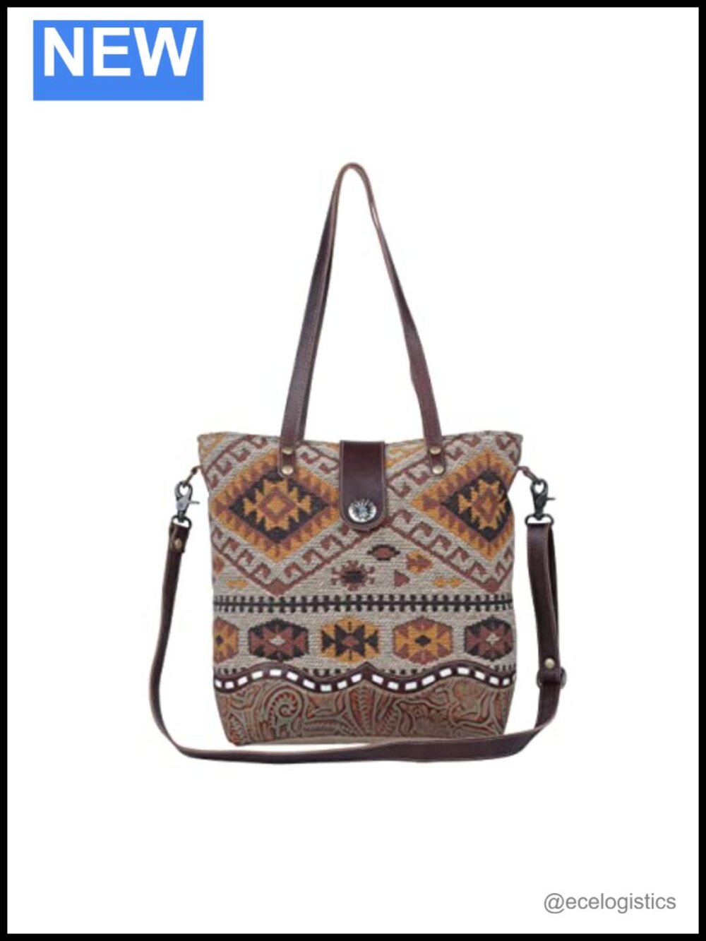 Large Leather Trimmed Upcycled Canvas Satchel Shoulder Bag with Adjustable
